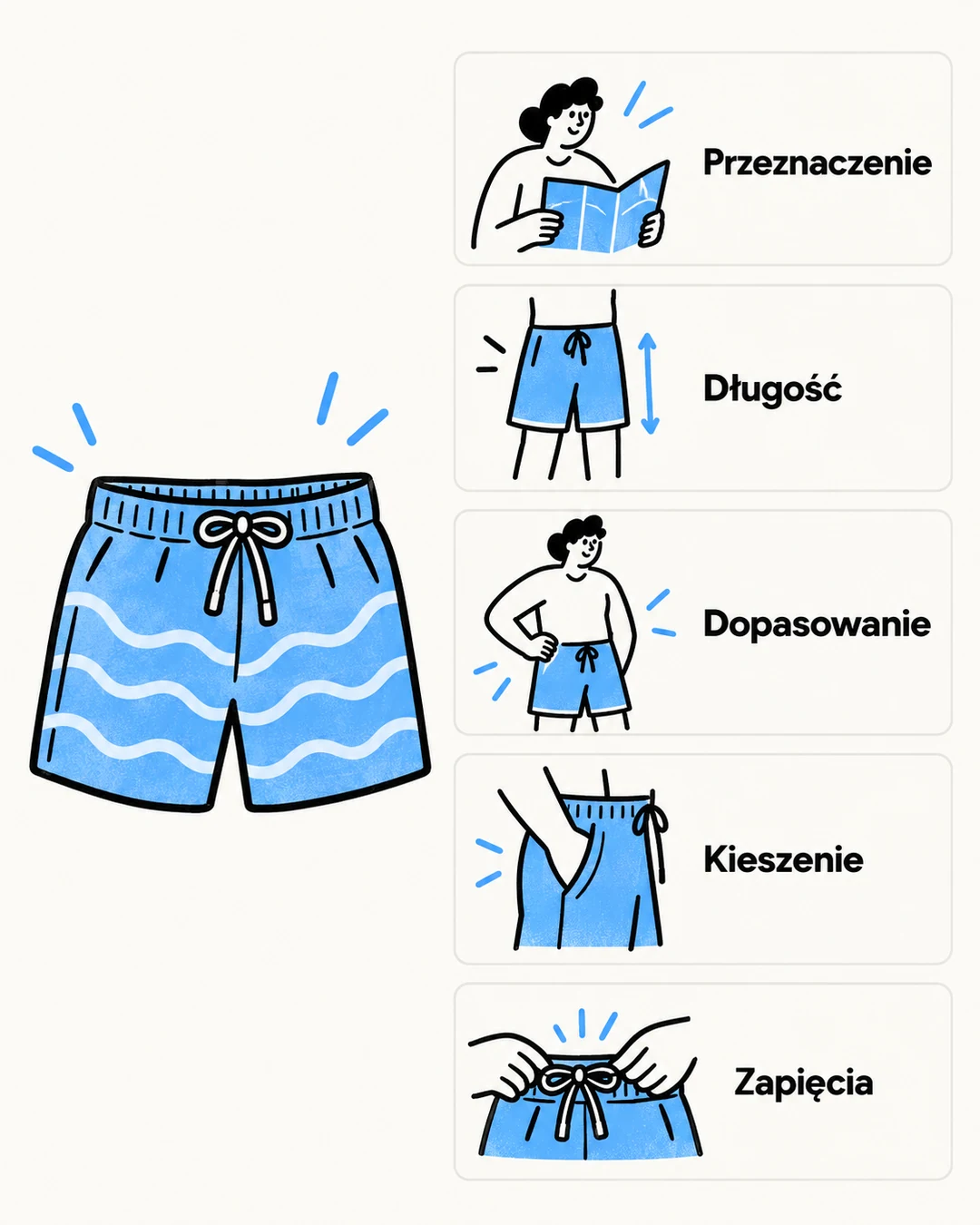 Cechy kąpielowych szortów do sprawdzenia w regulaminie