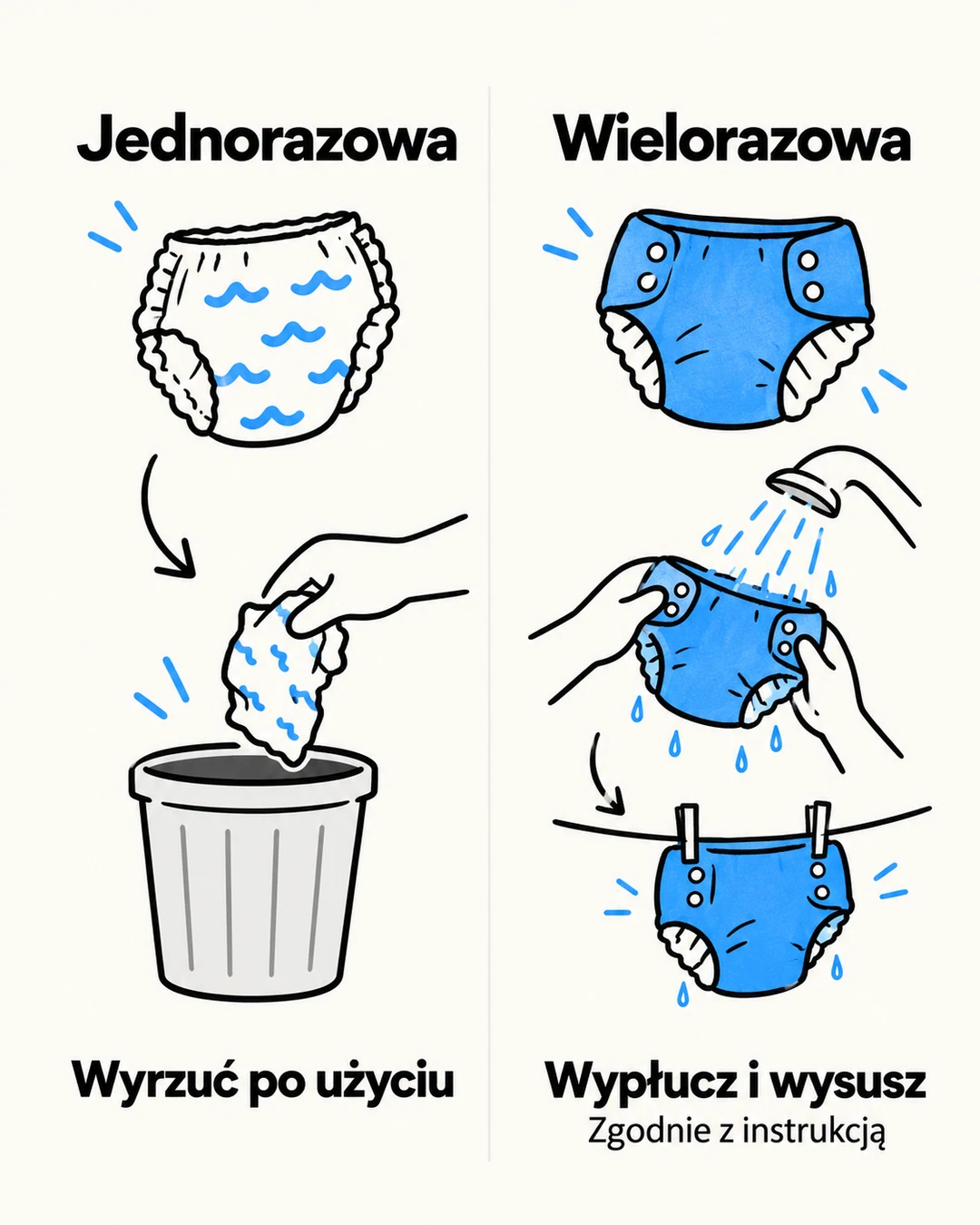 Porównanie pieluchy jednorazowej i wielorazowej oraz sposobu postępowania po kąpieli