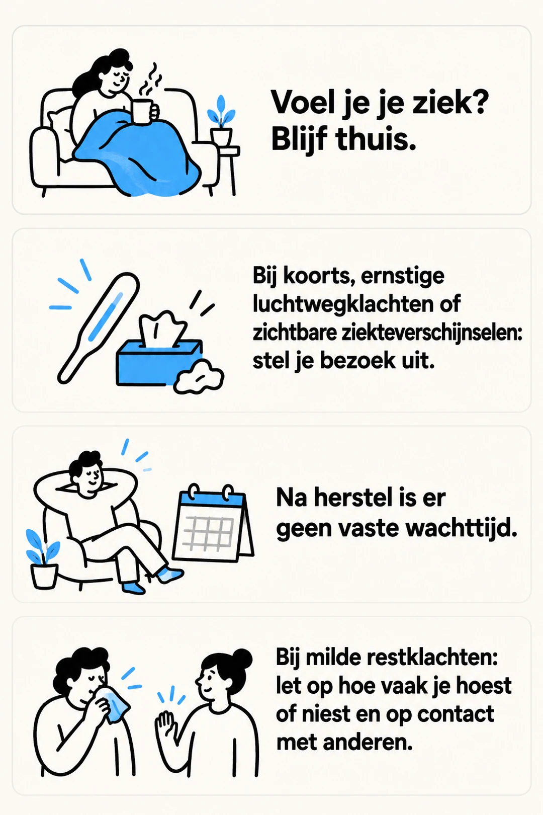 Besliskaart met signalen om een saunabezoek uit te stellen of na herstel af te wegen.
