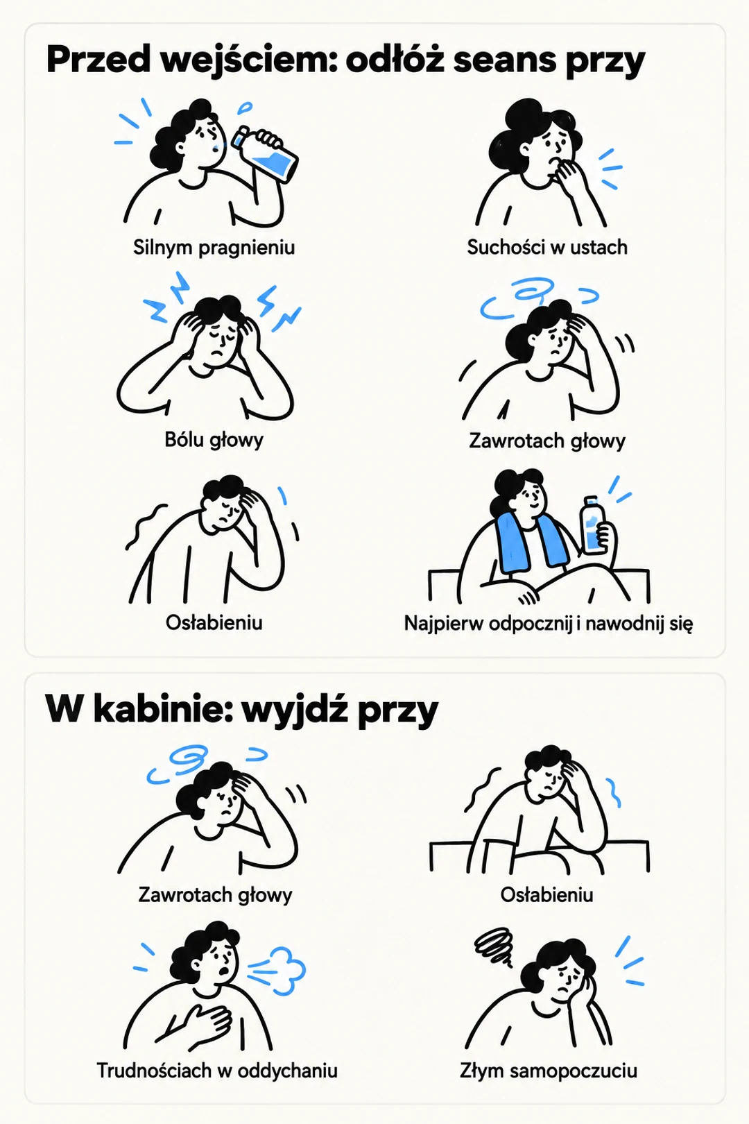 Lista objawów, przy których odłożyć saunę lub wyjść z kabiny