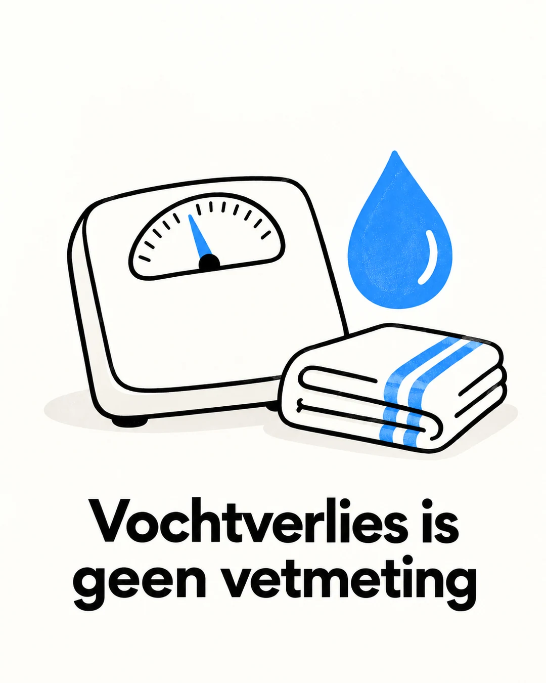 Een getekende weegschaal met een waterdruppel en een saunadoek.